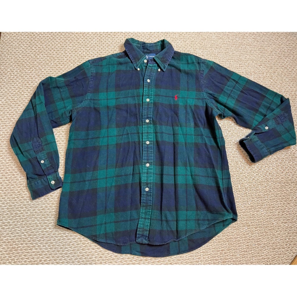 Polo Ralph Lauren Men XL Custom Fit Black Watch Plaid Flannel Button Down Shirt